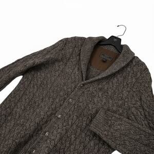 Joseph A Bank Cable Knit Cardigan Mens Large Grandpa Brown Academia Wool Blend